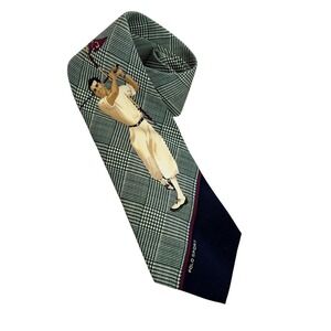 Polo Ralph Lauren Mens Silk Tie Golf Houndstooth Green Novelty Polo Sport 90s